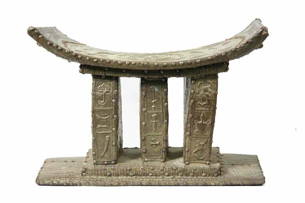 Appraisal: AFRICAN STOOL - Ashanti Tribal Throne in embossed brass over