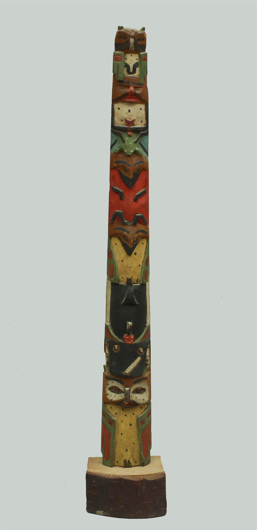 Appraisal: NATIVE AMERICAN POLYCHROME WOOD TOTEM MODEL Northwest Coast red cedar