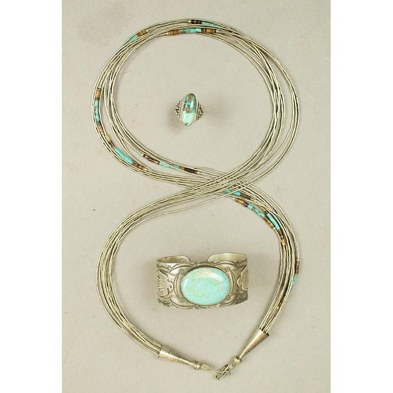 Appraisal: Assorted Sterling Silver Indian Turquoise Jewelry Assorted sterling silver and