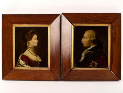 Appraisal: A pair of reverse glass pictures George III and Queen