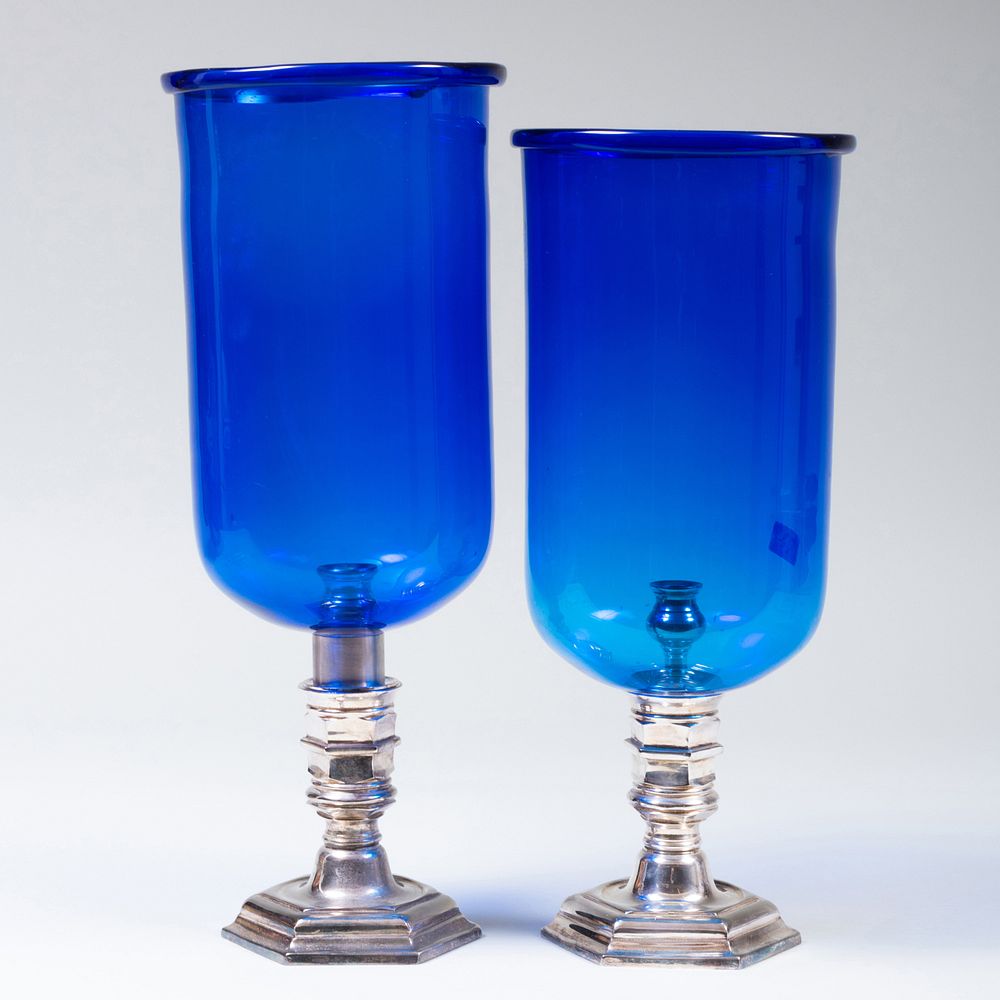 Appraisal: Near Pair of Cobalt and Silvered Photophores The larger x