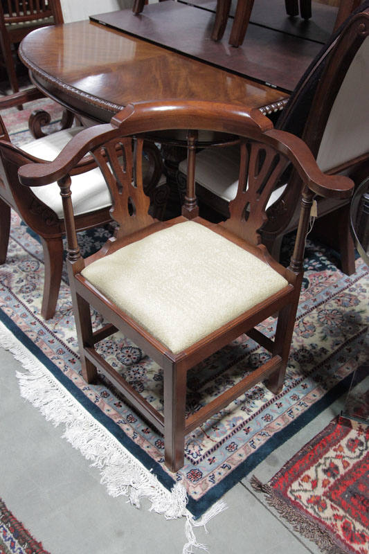 Appraisal: CHIPPENDALE STYLE CORNER CHAIR From ''The Bartley Collection'' with cream