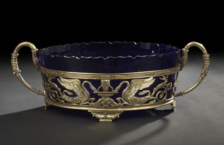 Appraisal: Restauration Gilt-Brass-Framed Cut Cobalt Glass Centerpiece Bowl second quarter th