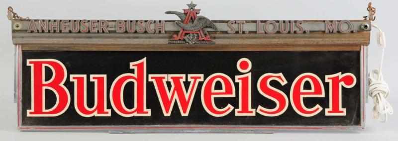 Appraisal: Budweiser Hanging Lighted Sign s to s Two-sided sign with