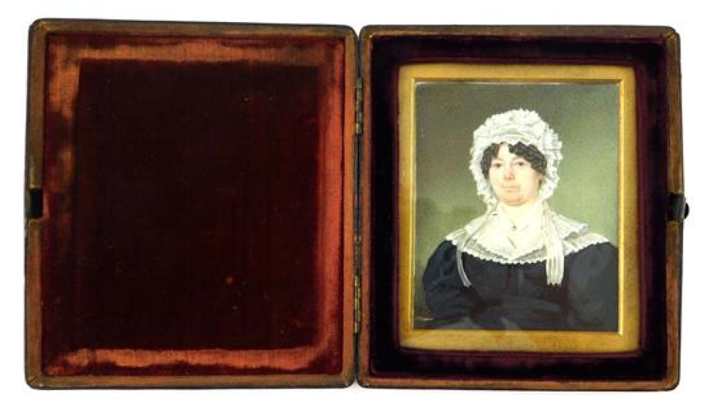 Appraisal: MINIATURE Woman possibly Mary Dalton rectangular ivory support wears white