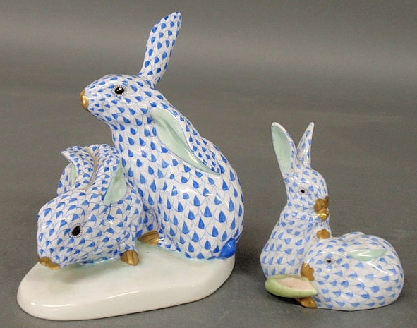 Appraisal: Two Herend porcelain rabbit figural groups h x w x