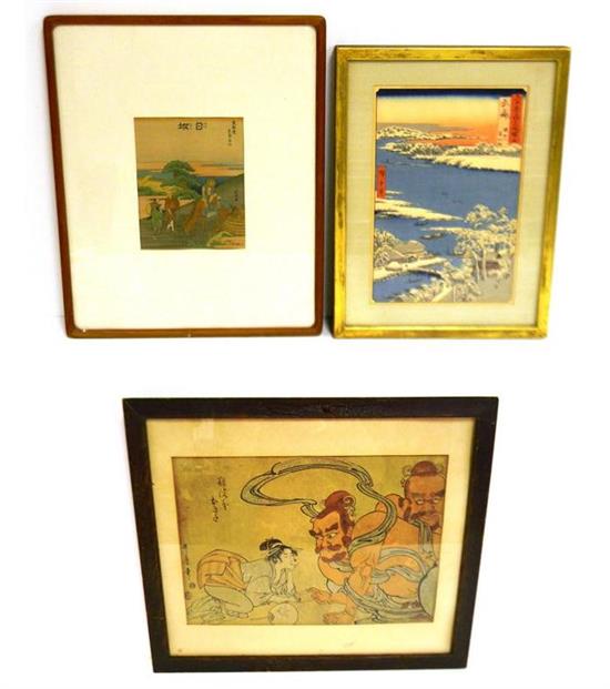 Appraisal: ASIAN Three th C Japanese woodblock prints first by Hiroshige