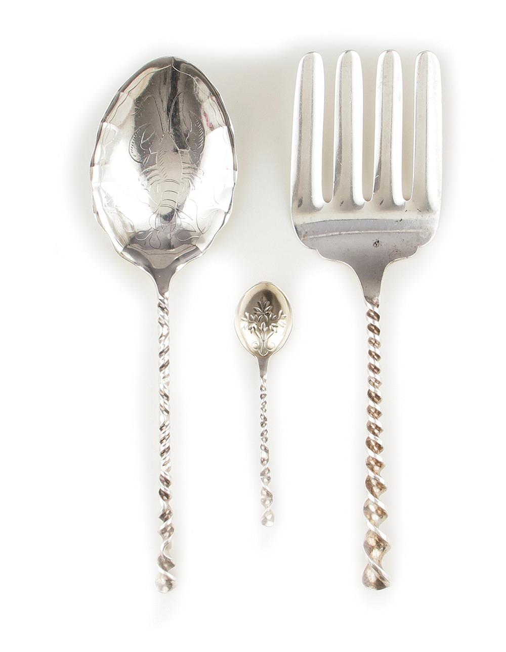 Appraisal: Duhme Co sterling serving pieces and spoons circa Twist pattern