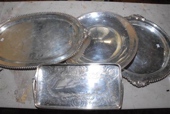 Appraisal: FOUR SILVERPLATE SERVING TRAYS