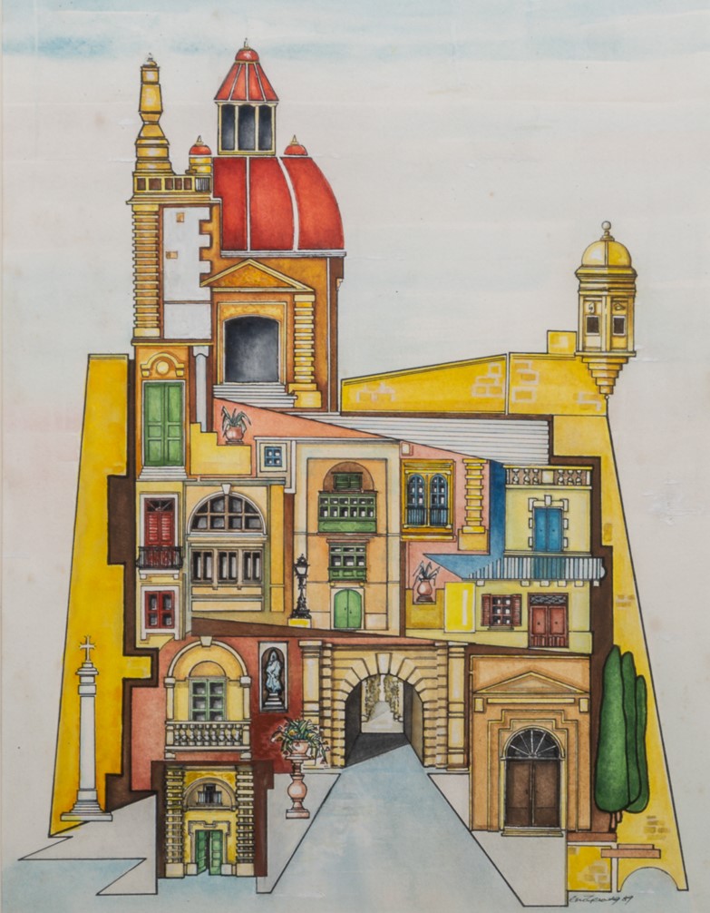 Appraisal: th century Maltese school 'Valetta Malta' watercolour signed indistinctly and