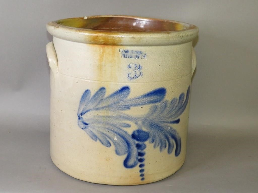 Appraisal: GALLON COBALT DECORATED EVAN R JONES STONEWAREca salt glazed cylindrical