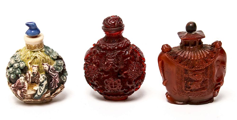 Appraisal: Chinese Cast Snuff Bottles Group of Chinese cast composite snuff