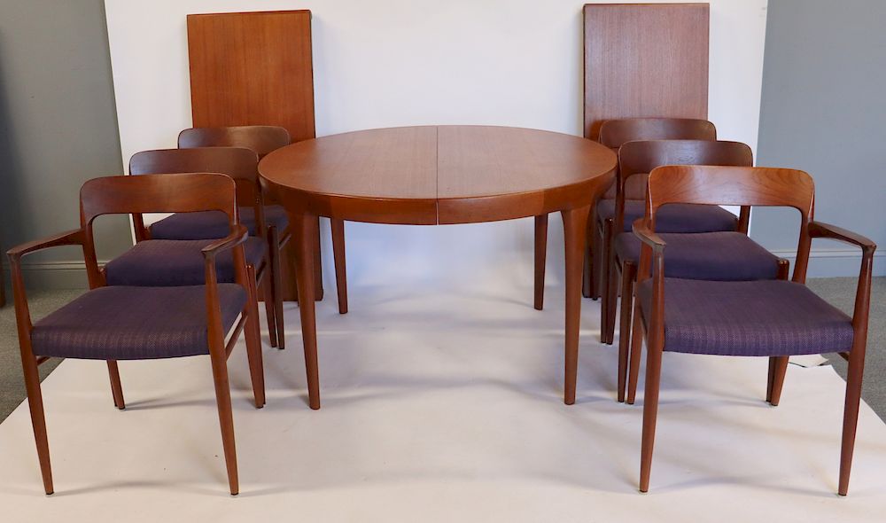 Appraisal: MIDCENTURY Niels Moller Dining Table And Chairs Arm Chairs x