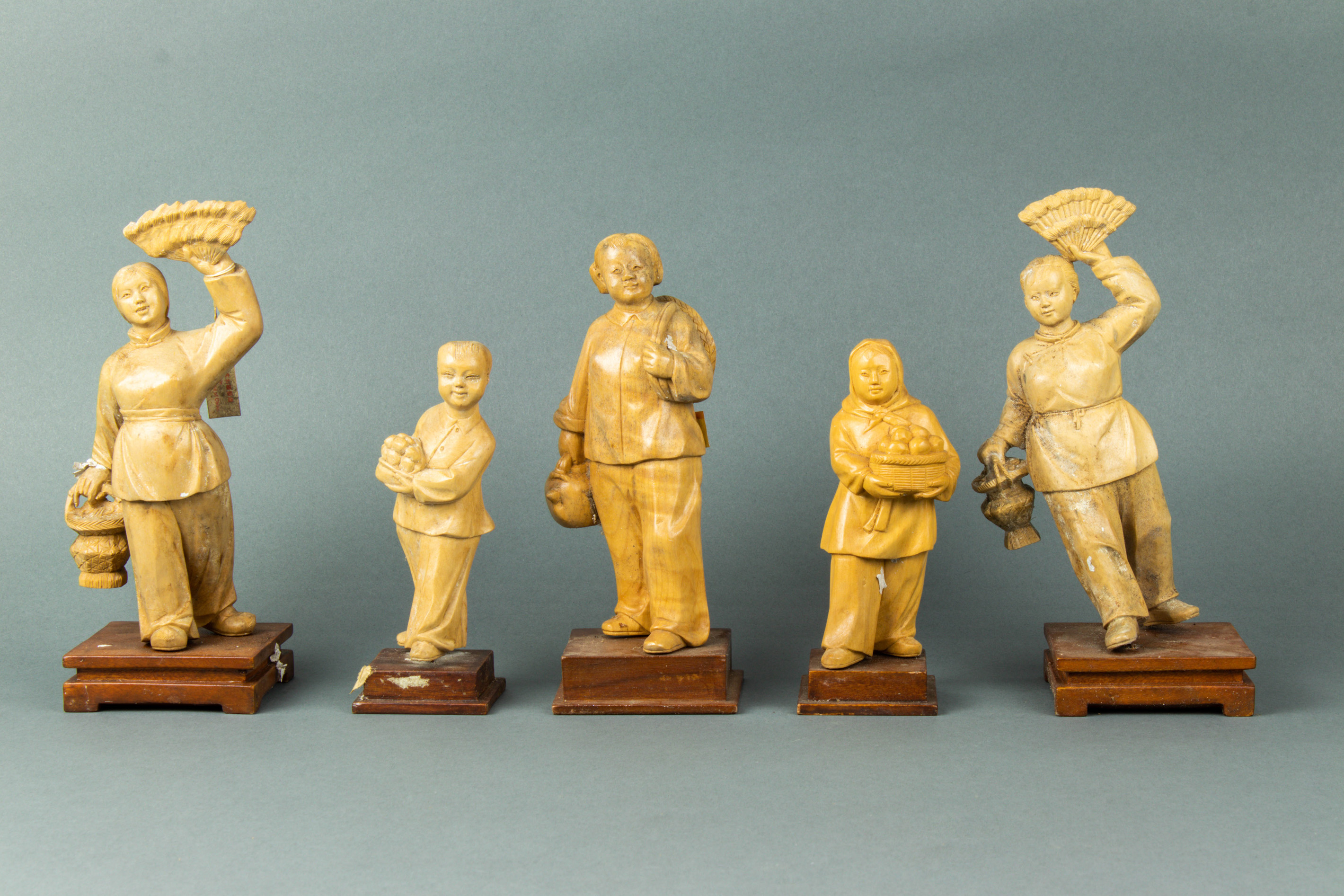 Appraisal: LOT OF CHINESE WOOD FIGURAL CARVINGS lot of Chinese wood