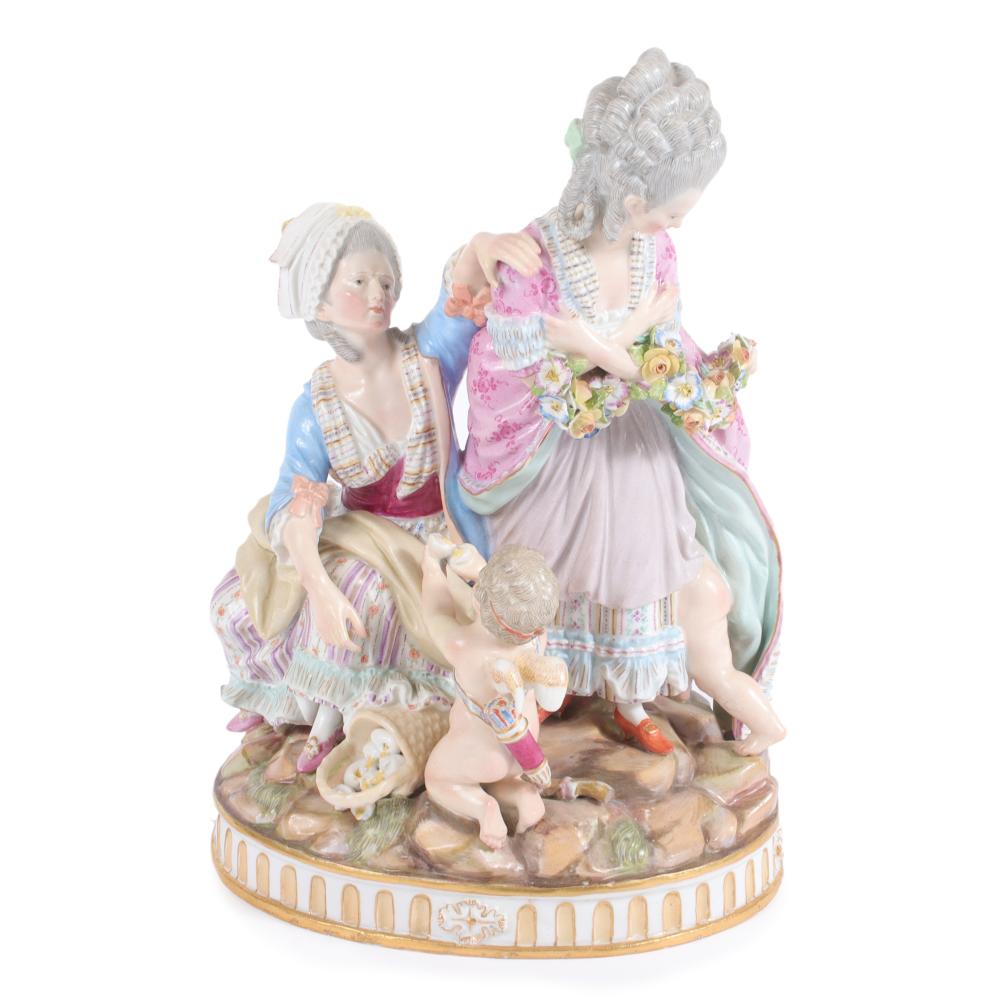 Appraisal: MEISSEN PORCELAIN FIGURE GROUP NOBLE WOMAN WITH ATTENDANT CUPID AND