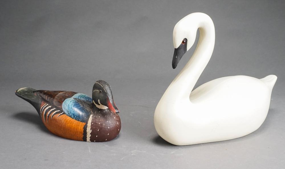 Appraisal: CARVED WOOD DUCK AND SWAN DUCK SIGNED LYNN NEWTON H