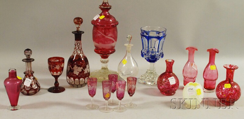 Appraisal: Seventeen Pieces of Bohemian and Late Victorian Colored Art Glass