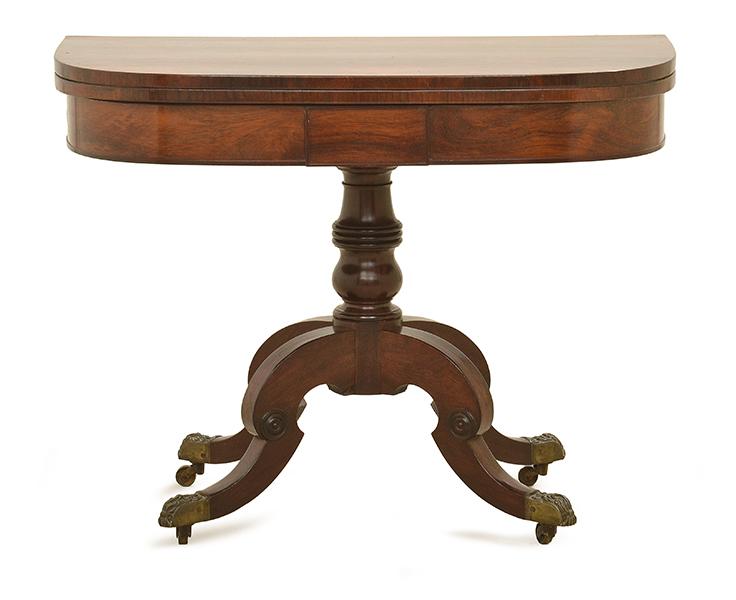 Appraisal: A WILLIAM IV ROSEWOOD FOLDOVER TEA TABLE rounded rectangular raised