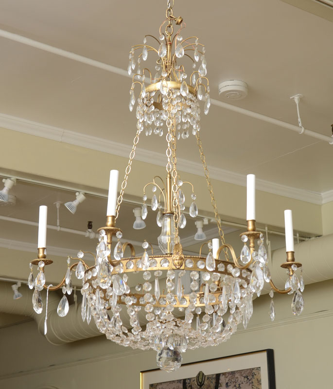 Appraisal: Baltic Neoclassical Style Ormolu-Mounted Faceted and Cut-Glass Six-Light Chandelier x