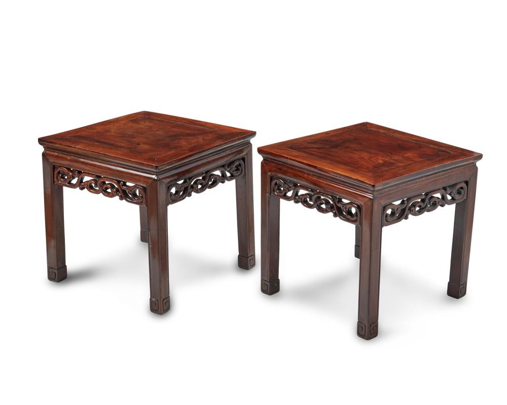 Appraisal: A pair of Chinese hardwood lamp tables th Century Each