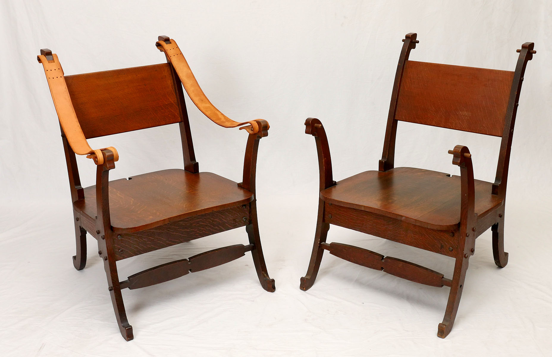 Appraisal: PR OF CHARLES ROHLFS ARMCHAIRS Charles Rohlfs carved oak chairs