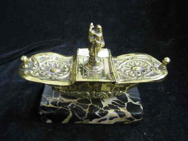 Appraisal: Victorian Brass Marble Inkwell classical figure at top '' x