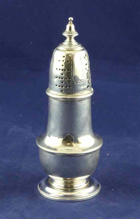 Appraisal: An Edwardian silver baluster sugar caster with turned finial Atkin