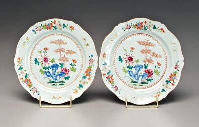 Appraisal: Pair Chinese export plates scalloped rim central peonies bamboo rock