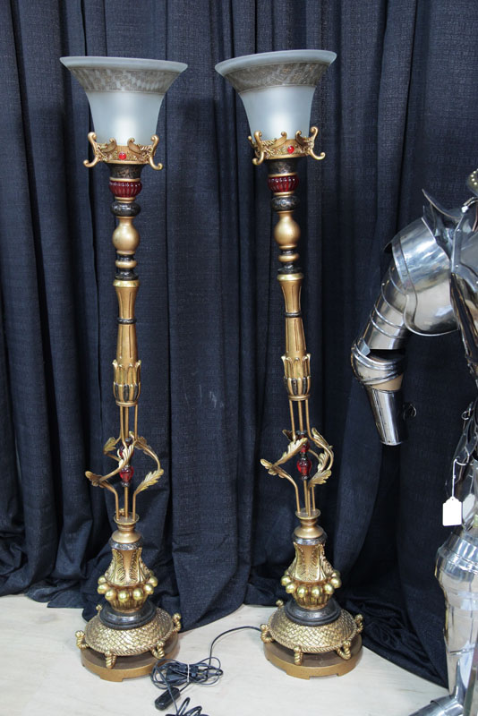 Appraisal: PAIR OF TORCHIERE FLOOR LAMPS Gilt trochieres with frosted glass