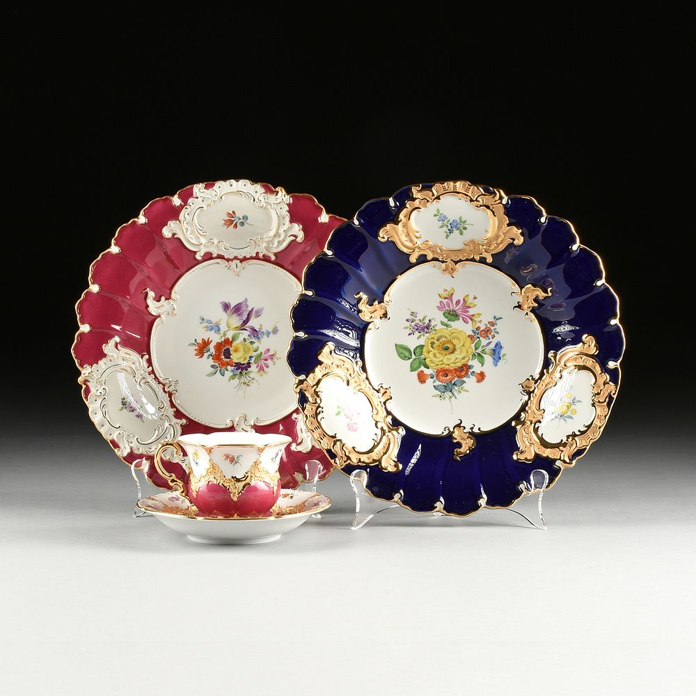 Appraisal: A GROUP OF FOUR MEISSEN PARCEL GILT AND FLORAL PAINTED