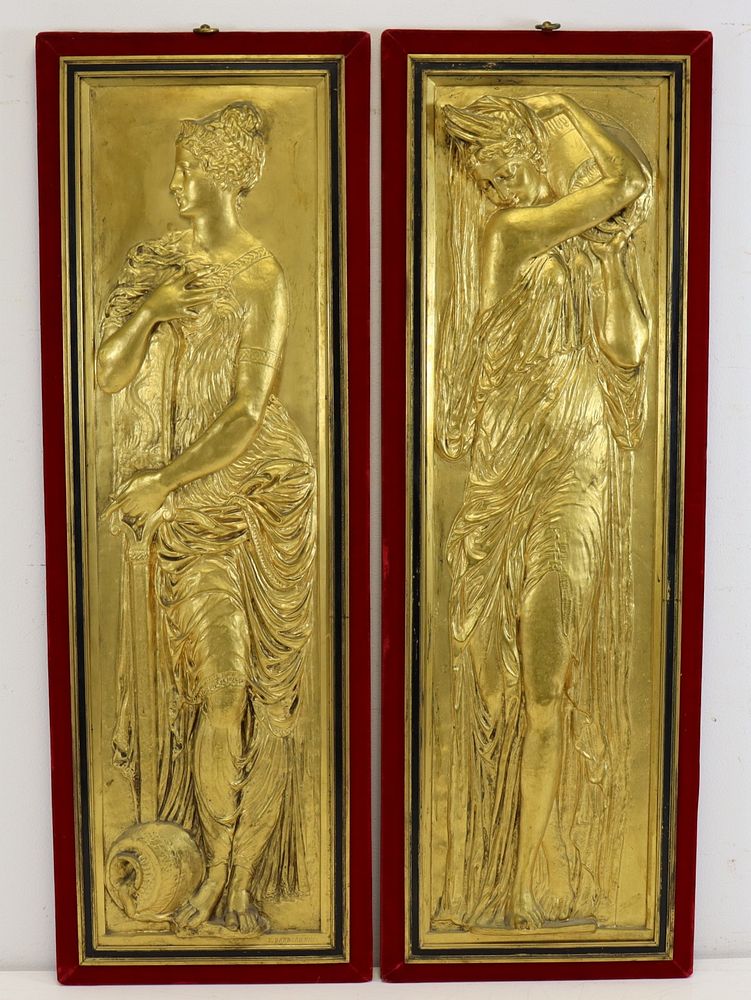 Appraisal: F Barbedienne Signed Pair Of Fine Quality Gilt Bronze Plaques