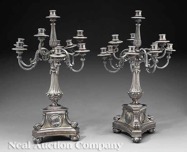 Appraisal: A Fine Pair of Continental Silvered Bronze Candelabra in the