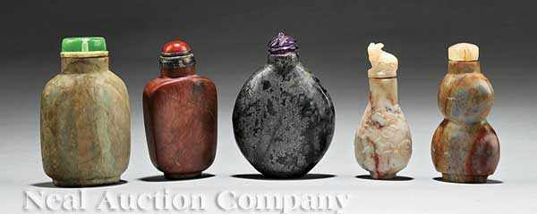 Appraisal: A Group of Five Chinese Hardstone Snuff Bottles the first