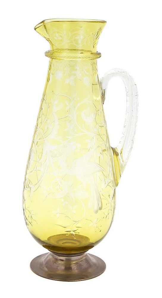 Appraisal: A Bohemian Yellow Cut-to-Clear Glass Ewer Height inches A Bohemian