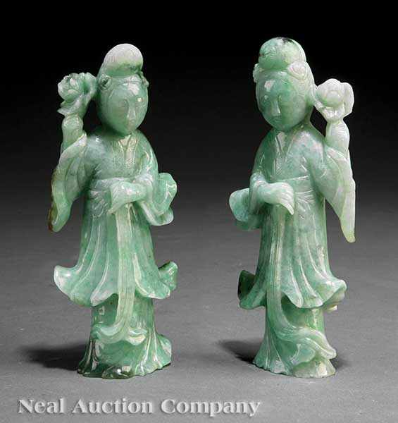 Appraisal: A Near Pair of Chinese Jadeite Figures of Meiren each