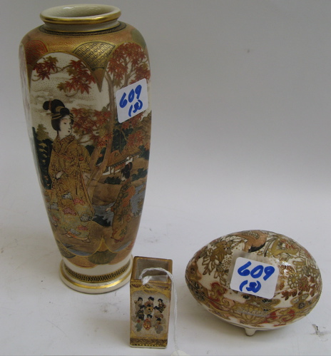 Appraisal: THREE PIECES JAPANESE SATSUMA POTTERY hand painted in fine detail