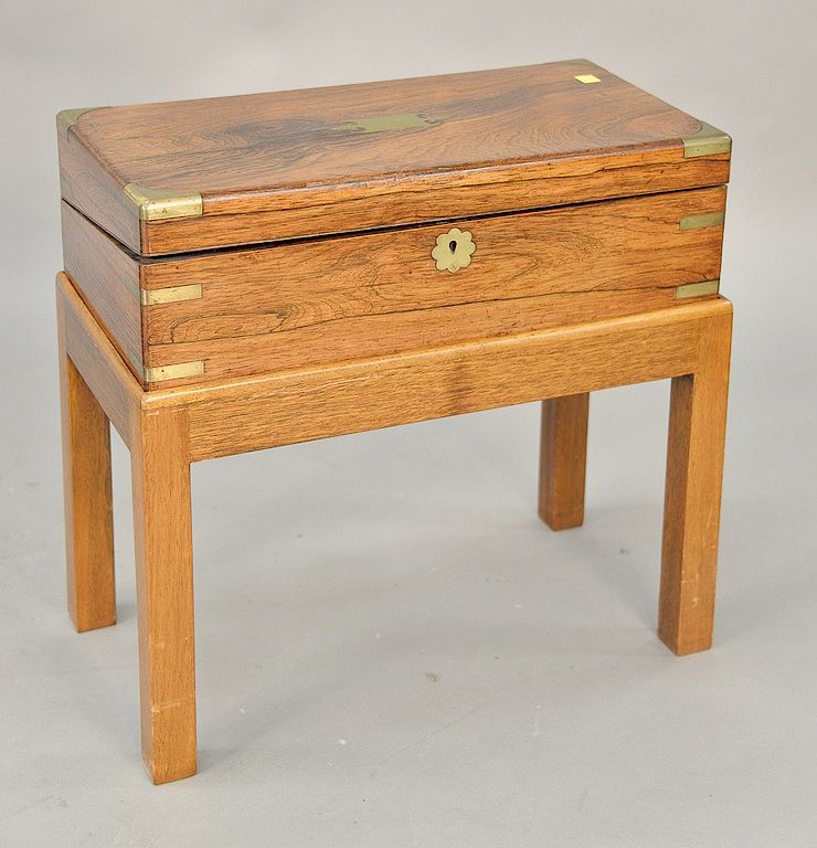 Appraisal: Rosewood brass bound lap desk mounted on custom stand ht