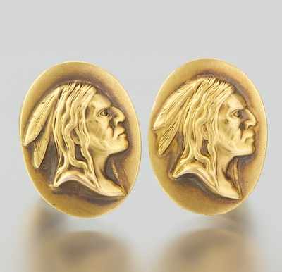 Appraisal: A Pair of Indian Chief Design Cufflinks k yellow gold