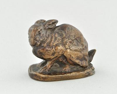 Appraisal: Antoine-Louis Barye French - Another Lapin Orielles Couchee Miniature bronze