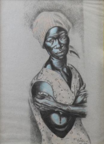 Appraisal: CATON Mitchell Charcoal on Paper Portrait ofBetty Mitchell the Artist's