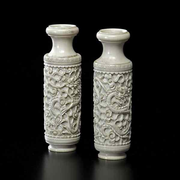 Appraisal: Chinese Ivory Dragon Vases Chinese early th century A pair