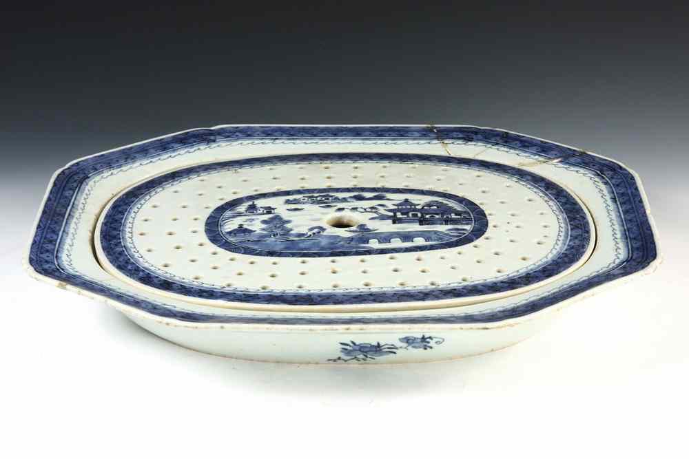 Appraisal: CHINESE PLATTER WITH STRAINER - th c Chinese Export Canton