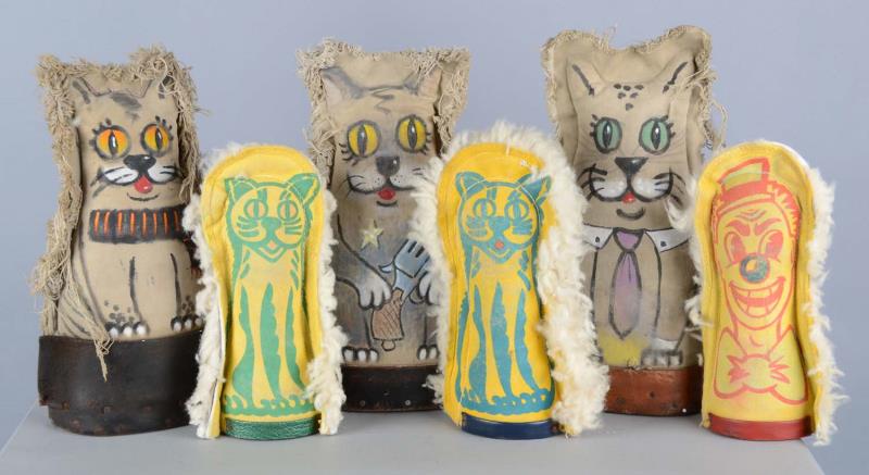 Appraisal: Lot Of Cat Rack Carnival Game Knockdown Dolls This lot