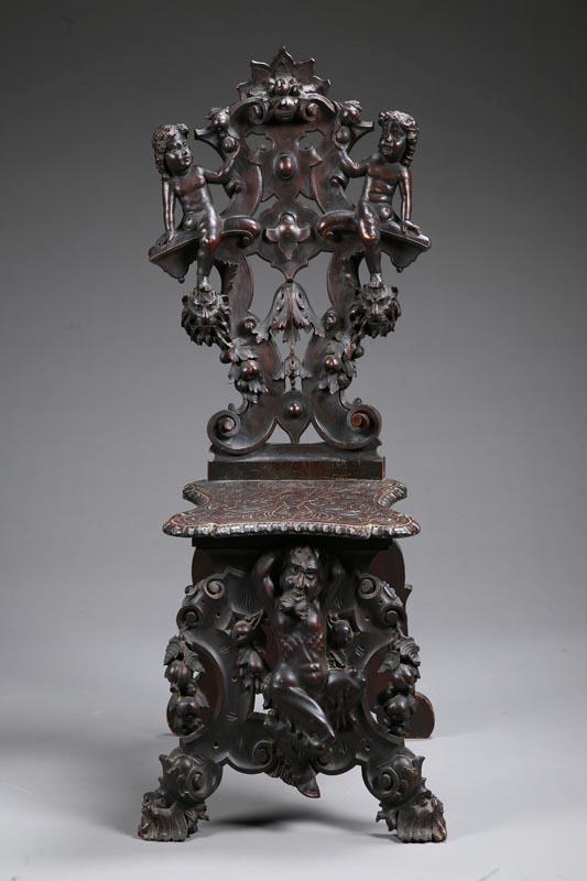 Appraisal: BAROQUE-STYLE SIDE CHAIR European late th century walnut Pierce carved