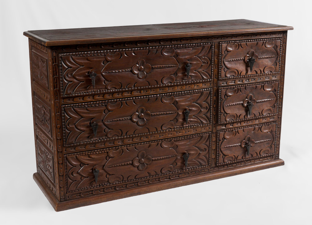 Appraisal: CONTINENTAL CARVED DRAWER DRESSER Three length drawers and three length