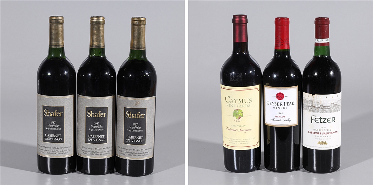 Appraisal: Six bottles of assorted California wines including three bottles Shafer