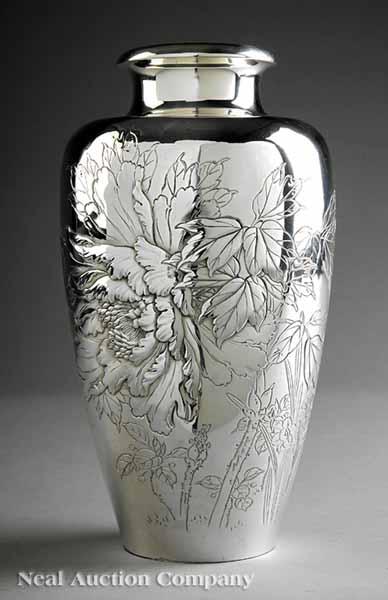 Appraisal: A Japanese Silver Presentation Vase probably Meiji period - inscribed