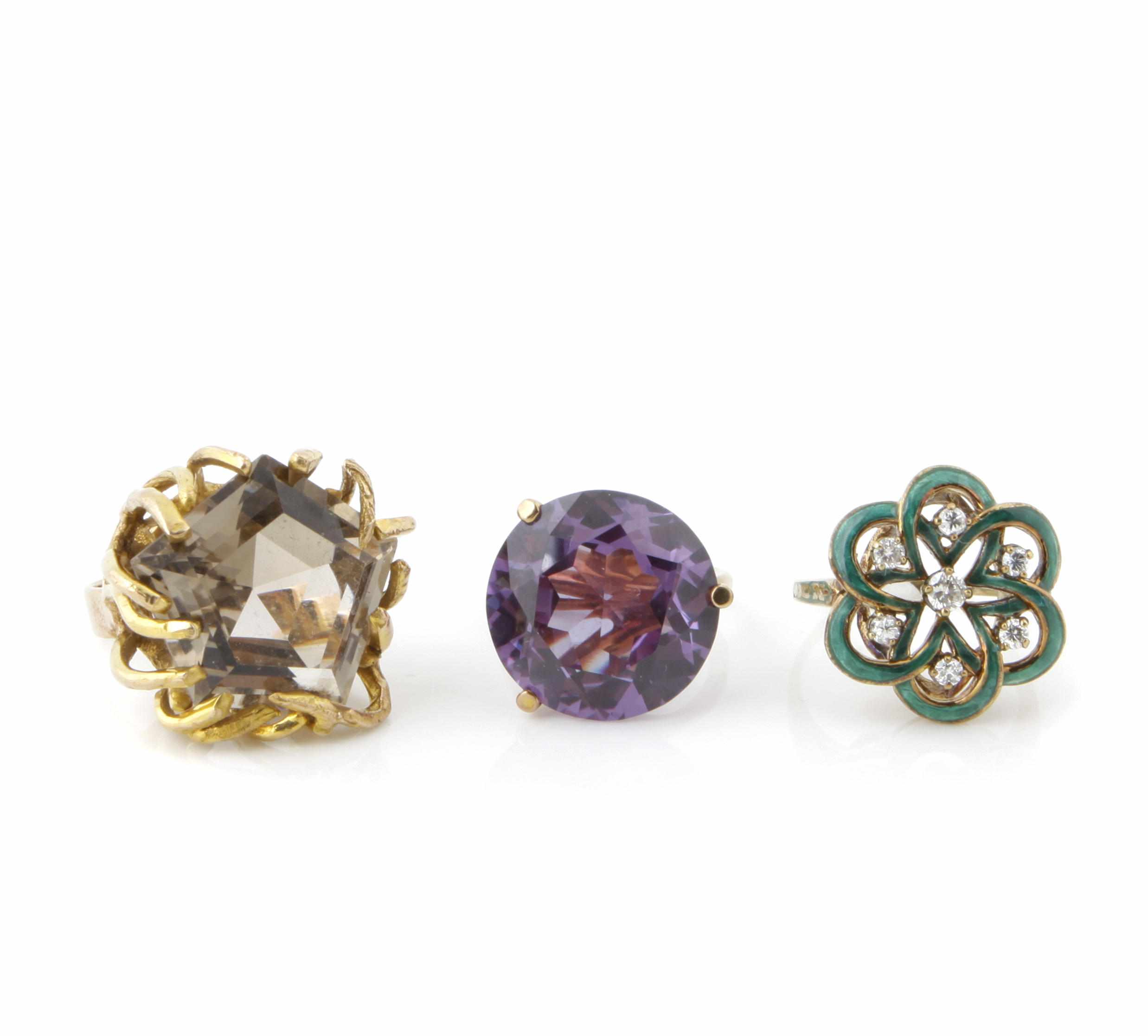 Appraisal: A group of gem-set diamond enamel and gold rings g