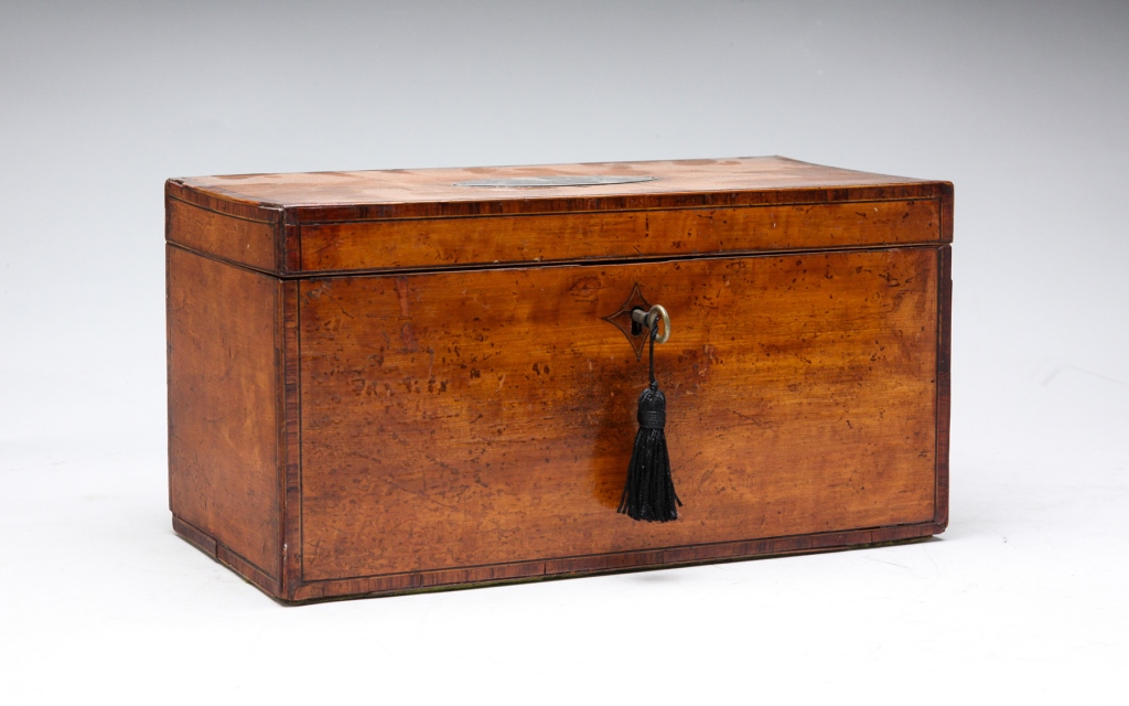 Appraisal: Early th century birch veneer Three compartments with bird's-eye veneer