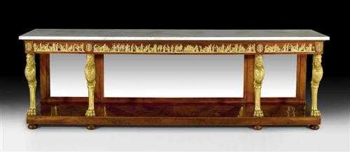 Appraisal: IMPORTANT MAHOGANY CONSOLE A LA TETE D'HERCULE Empire after designs